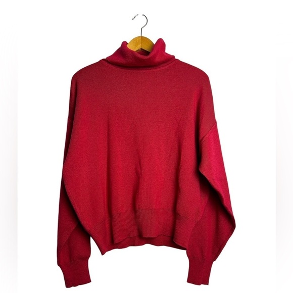 OBERMEYER Vtg Wool Red Crop Long Sleeve Turtleneck Pullover Sweater size M - Picture 1 of 11